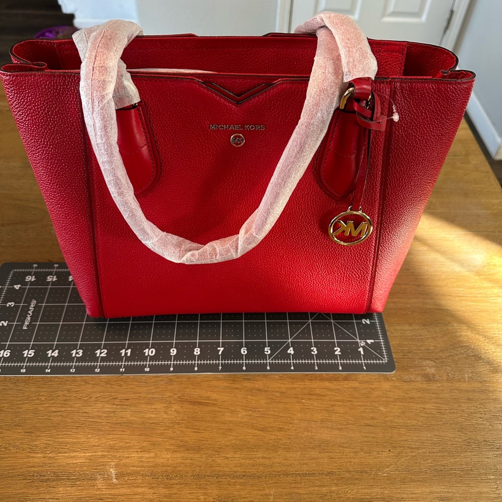 Michael Kors Red Tote Bag with MK Charm
